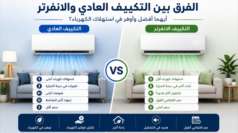 الفرق بين التكييف العادي والانفرتر: أيهما أفضل وأوفر في استهلاك الكهرباء؟